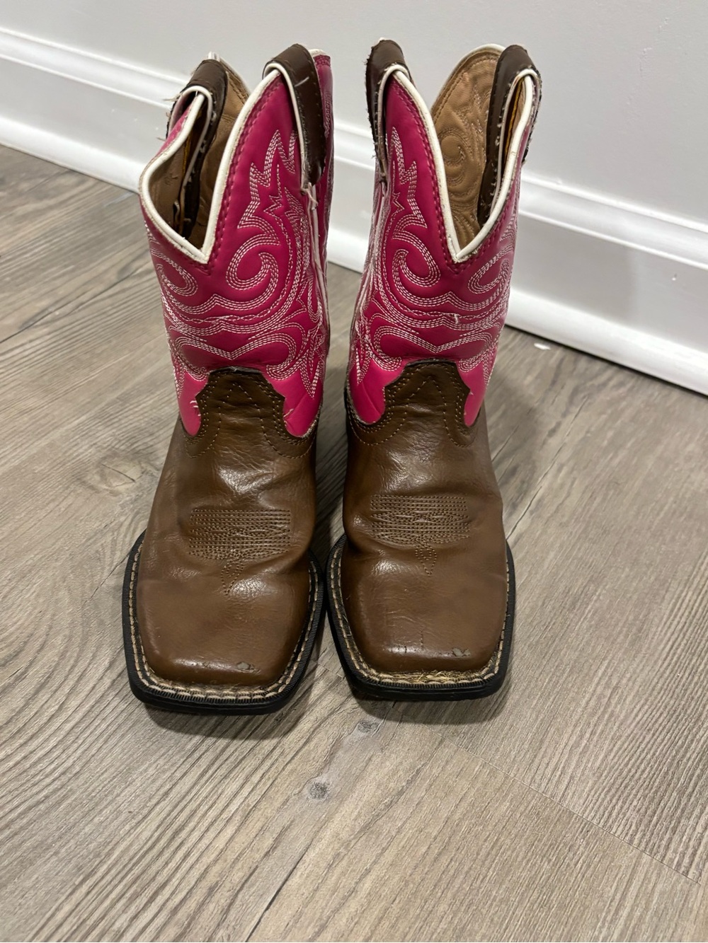Durango Brown Leather Foot Pink Embroidered Shaft Western Boots